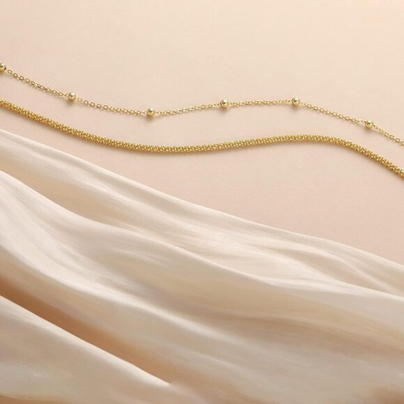 Stackable Figaro GD Beaded Cuban Link Waterproof Adjustable  Anklet for Women - Picture 6 of 8